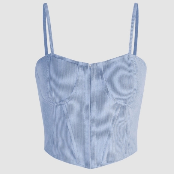 CIDER blue Solid Corduroy Crop Corsets Top size M - Picture 1 of 9